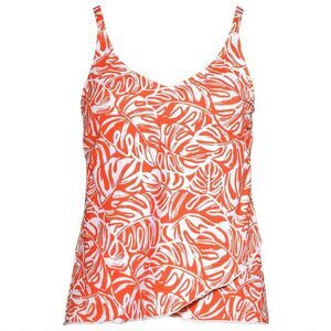 Land’s End Plus Standard tulip hem adjust tankini Orange mini tropic leaves Var